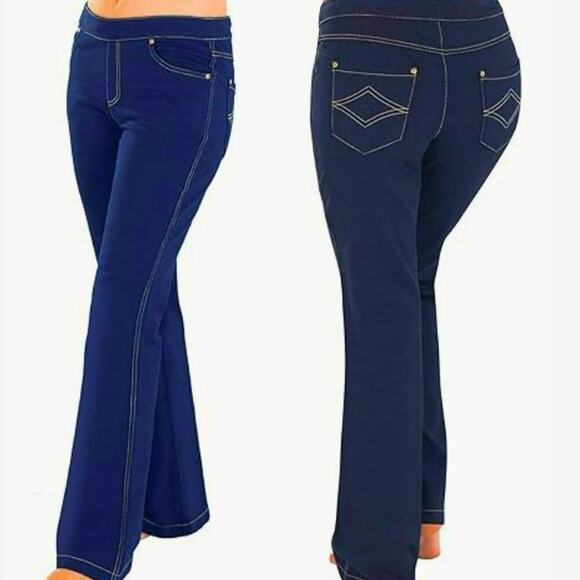 Pajama Jeans Bootcut Mid Rise Terry Stretch Pullon Drawstring Jeans Size L Blue - Picture 2 of 15